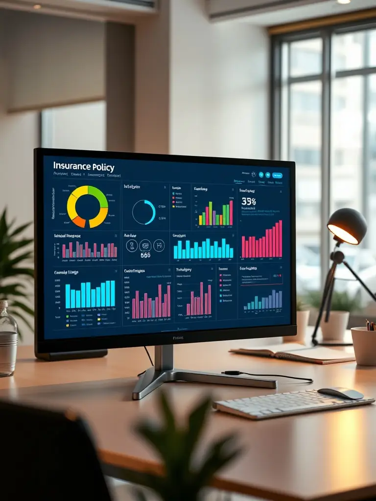 Digital dashboard showing analytics for insurance policy management.